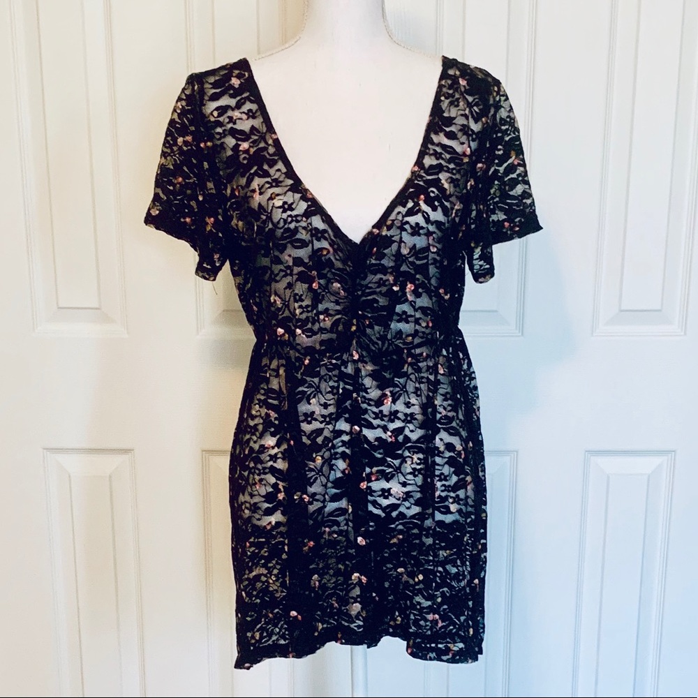 Torrid Sheer Black Lace Blouse with Rosettes